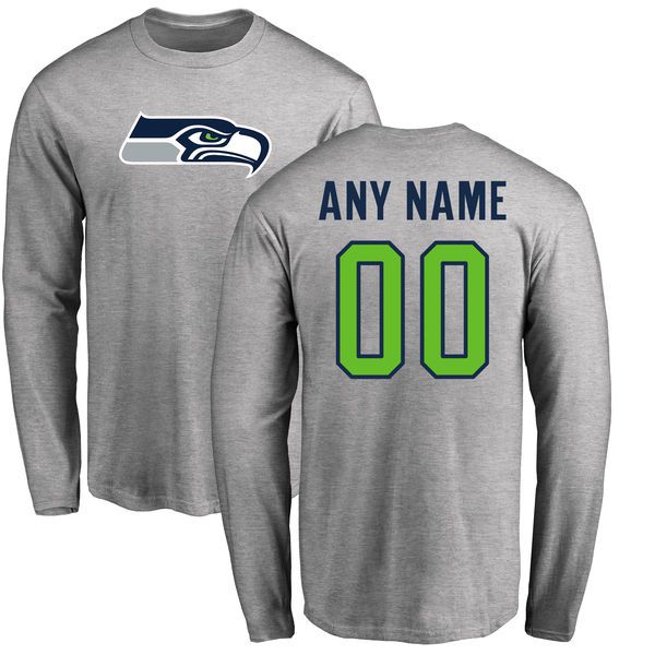 Men Seattle Seahawks NFL Pro Line Ash Custom Name and Number Logo Long Sleeve T-Shirt->->Sports Accessory